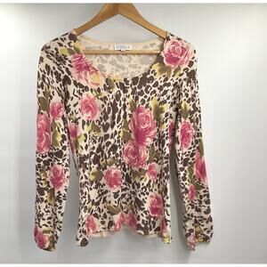 JOSEPH A Leopard Animal Print Pink Rose Sweater Medium Jumper Y2K 90s